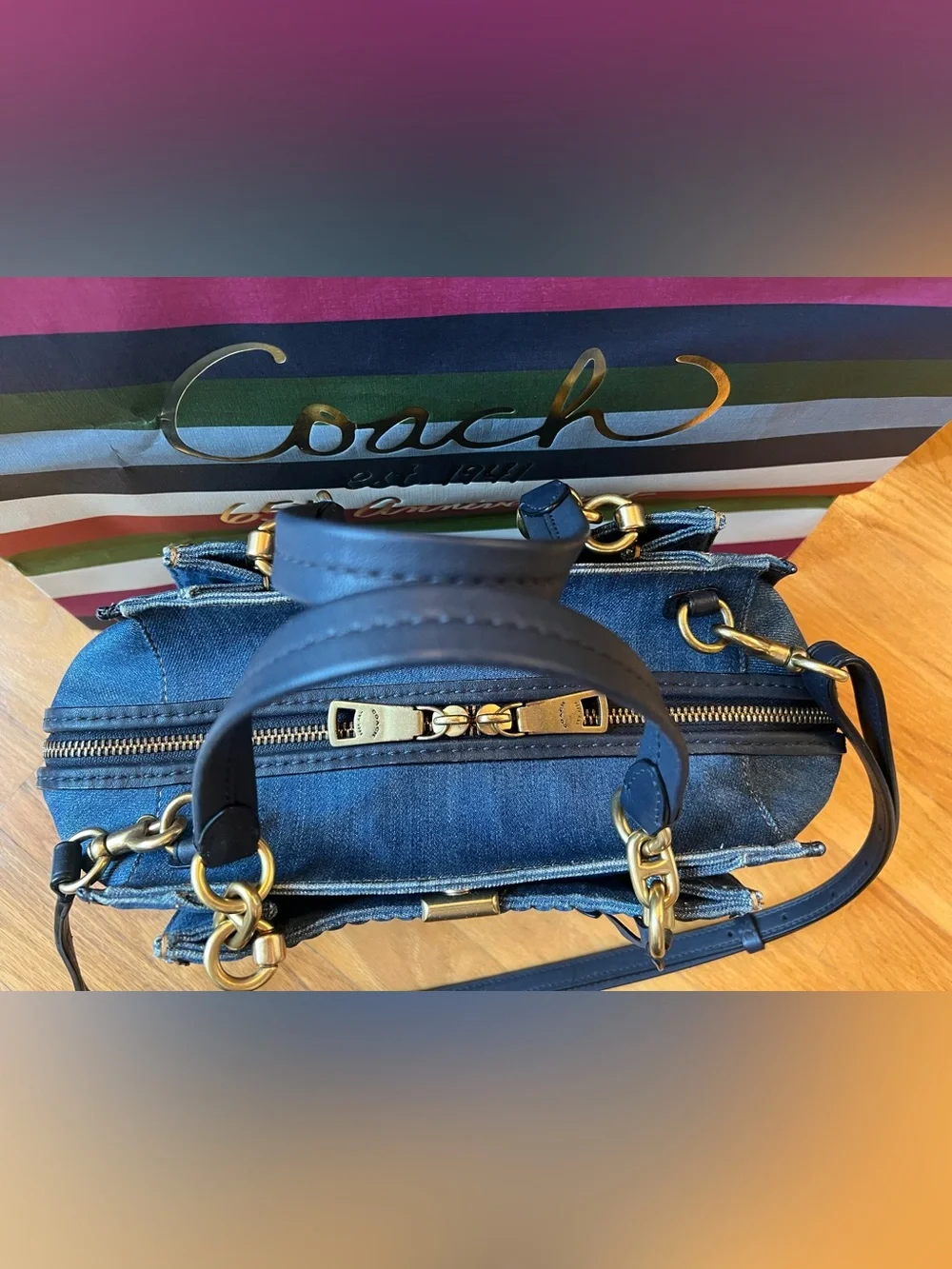 Coach Medium Blue Denim Quilted Dreamer Satchel Bag - Picture 9 of 16